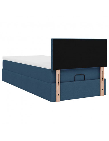 Struttura Letto Pouf con Materasso Blu 90x200 cm in Tessuto