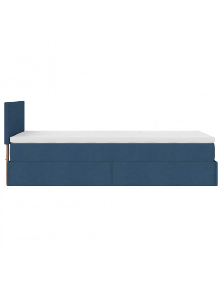 Struttura Letto Pouf con Materasso Blu 90x190 cm in Tessuto