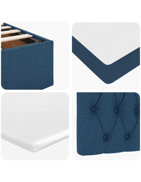 Struttura Letto Pouf con Materasso Blu 90x190 cm in Tessuto