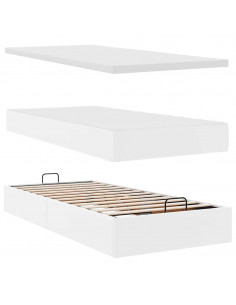 Pouf Letto con Materassi e LED Bianco Puro 180x200cm Similpelle 2