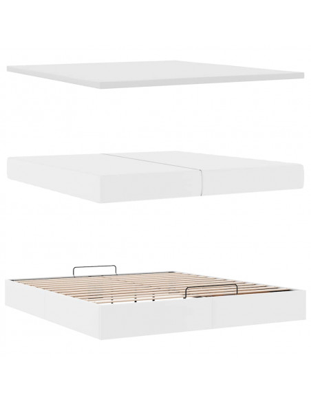 Struttura Letto Pouf con Materassi Bianco 200x200 cm Similpelle