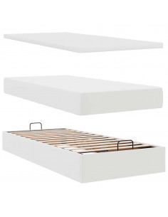 Struttura Letto Pouf con Materassi Bianco 200x200 cm Similpelle 2