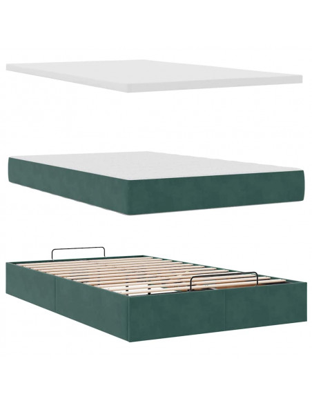 Pouf Letto con Materasso e LED Verde Scuro 120x190cm in Velluto