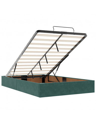 Pouf Letto con Materasso e LED Verde Scuro 120x190cm in Velluto