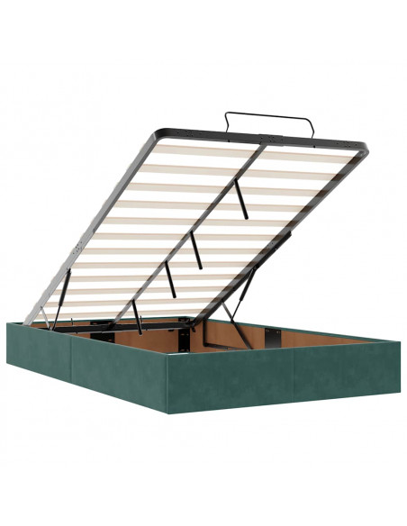 Pouf Letto con Materasso e LED Verde Scuro 120x190cm in Velluto