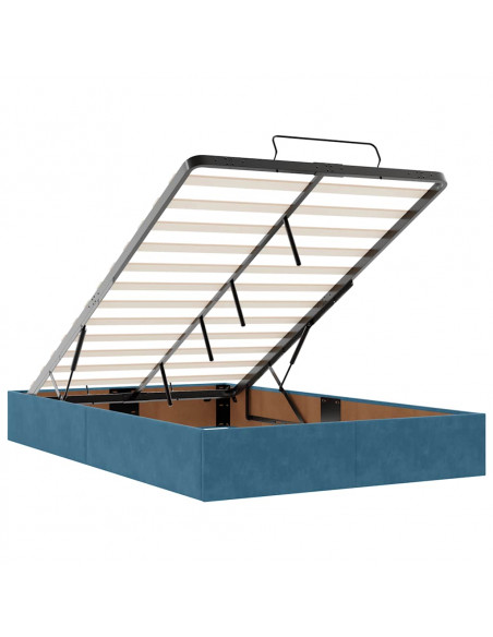 Pouf Letto con Materasso e LED Blu Scuro 120x190cm in Velluto