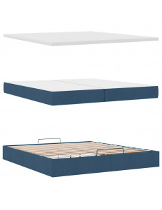 Struttura Letto Pouf con Materassi Blu 200x200 cm in Tessuto