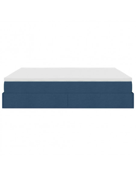 Struttura Letto Pouf con Materassi Blu 200x200 cm in Tessuto