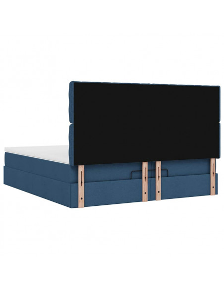 Struttura Letto Pouf con Materassi Blu 200x200 cm in Tessuto