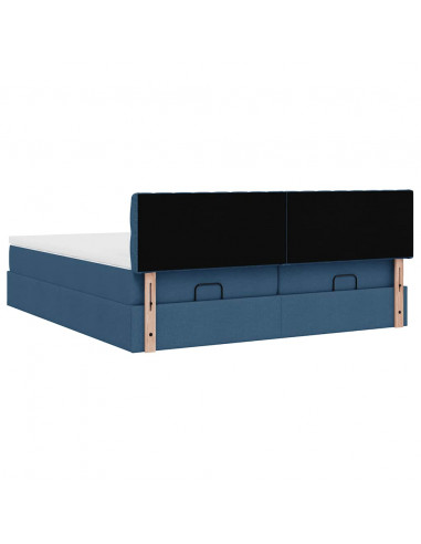 Struttura Letto Pouf con Materassi Blu 200x200 cm in Tessuto