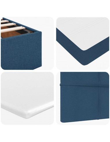 Struttura Letto Pouf con Materassi Blu 200x200 cm in Tessuto