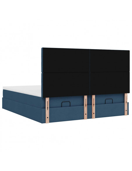 Struttura Letto Pouf con Materassi Blu 200x200 cm in Tessuto