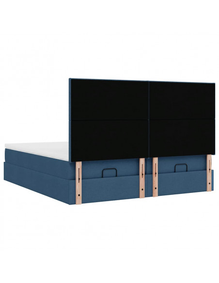Struttura Letto Pouf con Materassi Blu 200x200 cm in Tessuto
