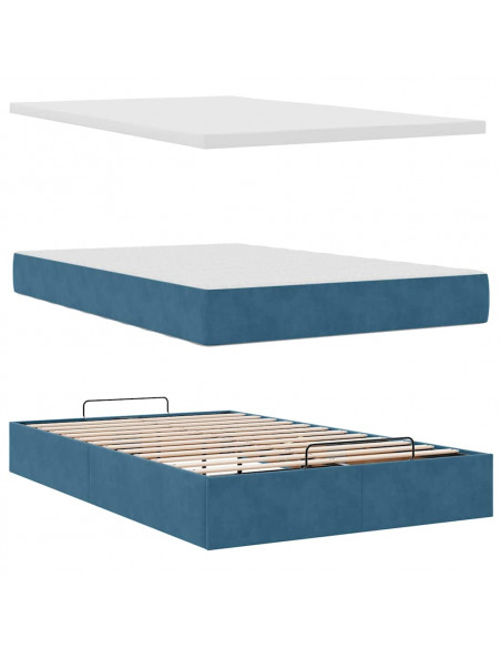 Struttura Letto Pouf con Materassi Blu Scuro 120x200 cm Velluto