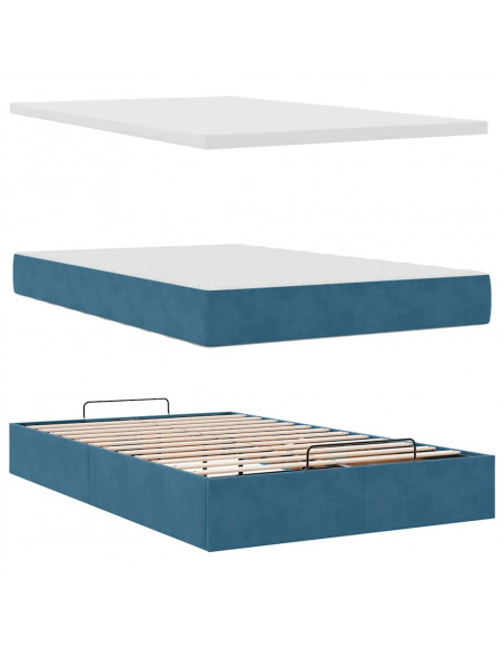 Struttura Letto Pouf con Materassi Blu Scuro 120x200 cm Velluto