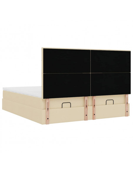 Struttura Letto Pouf con Materassi Crema 160x200 cm in Tessuto