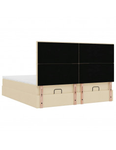 Struttura Letto Pouf con Materassi Crema 160x200 cm in Tessuto 2