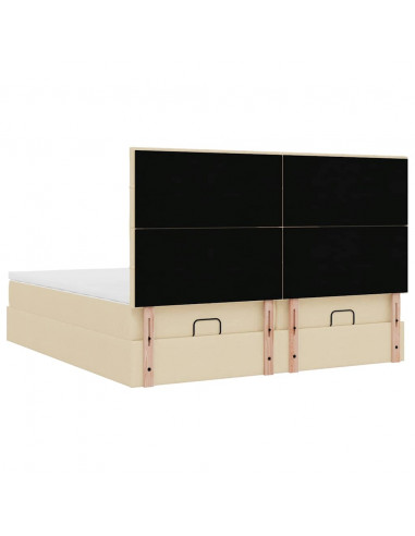 Struttura Letto Pouf con Materassi Crema 160x200 cm in Tessuto