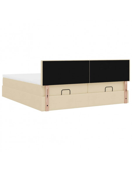 Struttura Letto Pouf con Materassi Crema 160x200 cm in Tessuto