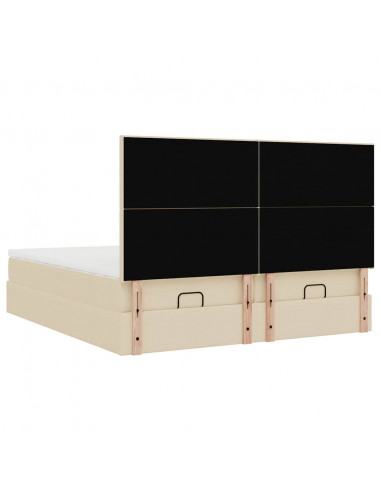 Struttura Letto Pouf con Materassi Crema 160x200 cm in Tessuto