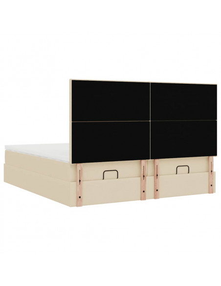 Struttura Letto Pouf con Materassi Crema 160x200 cm in Tessuto