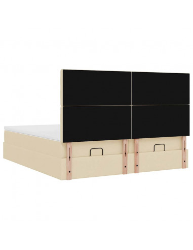 Struttura Letto Pouf con Materassi Crema 160x200 cm in Tessuto