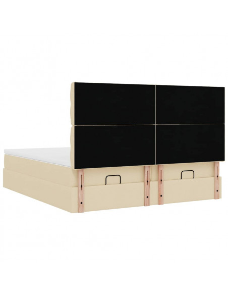 Struttura Letto Pouf con Materassi Crema 160x200 cm in Tessuto