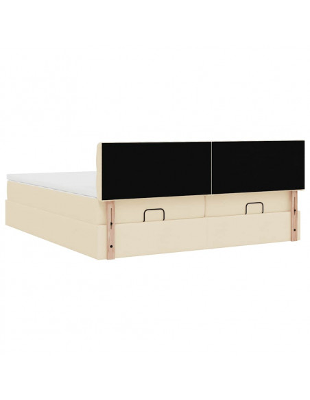 Struttura Letto Pouf con Materassi Crema 160x200 cm in Tessuto