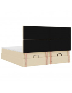 Struttura Letto Pouf con Materassi Crema 160x200 cm in Tessuto 2