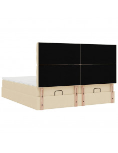 Struttura Letto Pouf con Materassi Crema 160x200 cm in Tessuto 2