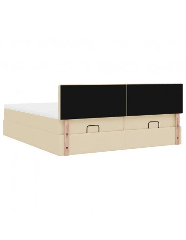 Struttura Letto Pouf con Materassi Crema 160x200 cm in Tessuto