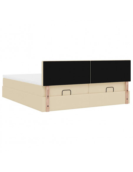 Struttura Letto Pouf con Materassi Crema 160x200 cm in Tessuto