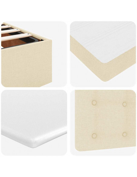 Struttura Letto Pouf con Materassi Crema 160x200 cm in Tessuto