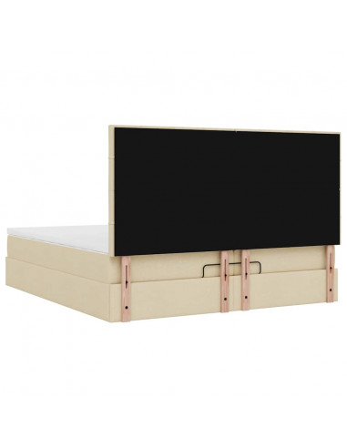 Struttura Letto Pouf con Materassi Crema 200x200 cm in Tessuto