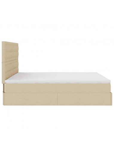 Struttura Letto Pouf con Materassi Crema 200x200 cm in Tessuto