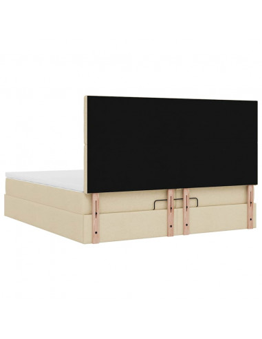 Struttura Letto Pouf con Materassi Crema 200x200 cm in Tessuto