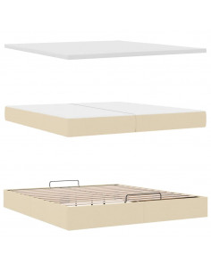 Struttura Letto Pouf con Materassi Crema 200x200 cm in Tessuto 2