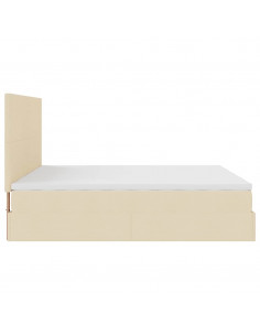 Struttura Letto Pouf con Materassi Crema 200x200 cm in Tessuto 2