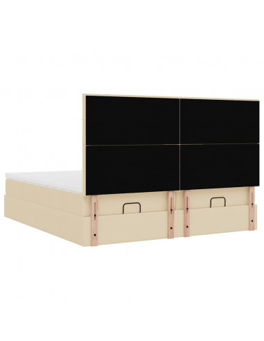 Struttura Letto Pouf con Materassi Crema 200x200 cm in Tessuto