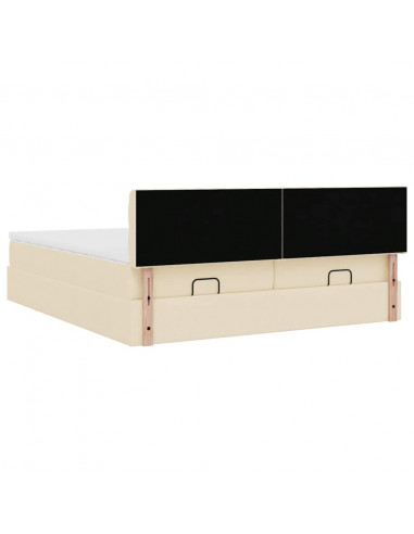 Struttura Letto Pouf con Materassi Crema 200x200 cm in Tessuto