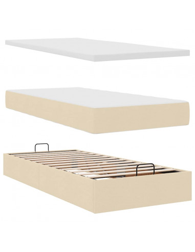 Struttura Letto Pouf con Materassi Crema 200x200 cm in Tessuto
