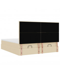 Struttura Letto Pouf con Materassi Crema 200x200 cm in Tessuto 2