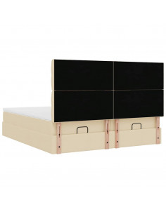 Struttura Letto Pouf con Materassi Crema 200x200 cm in Tessuto 2