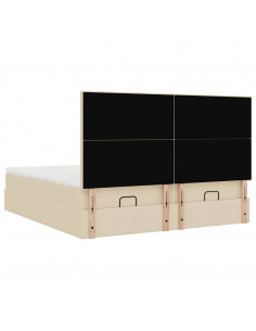 Struttura Letto Pouf con Materassi Crema 200x200 cm in Tessuto 2