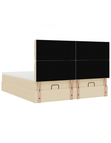 Struttura Letto Pouf con Materassi Crema 200x200 cm in Tessuto