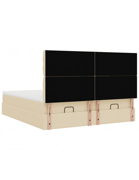 Struttura Letto Pouf con Materassi Crema 200x200 cm in Tessuto