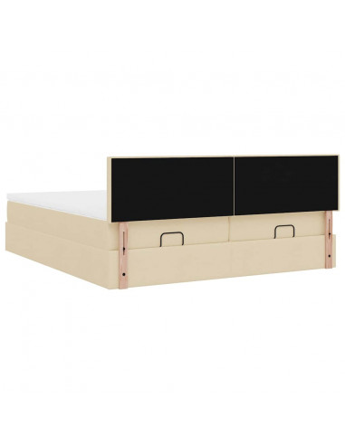 Struttura Letto Pouf con Materassi Crema 200x200 cm in Tessuto