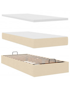 Struttura Letto Pouf con Materassi Crema 200x200 cm in Tessuto 2