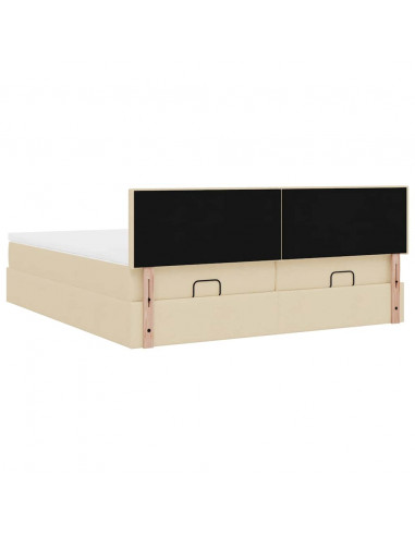 Struttura Letto Pouf con Materassi Crema 200x200 cm in Tessuto