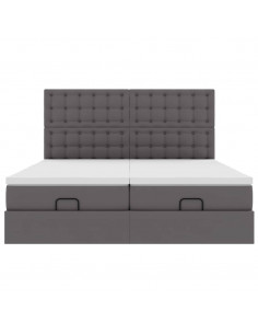 Struttura Letto Pouf con Materassi Grigio 200x200 cm Similpelle 2